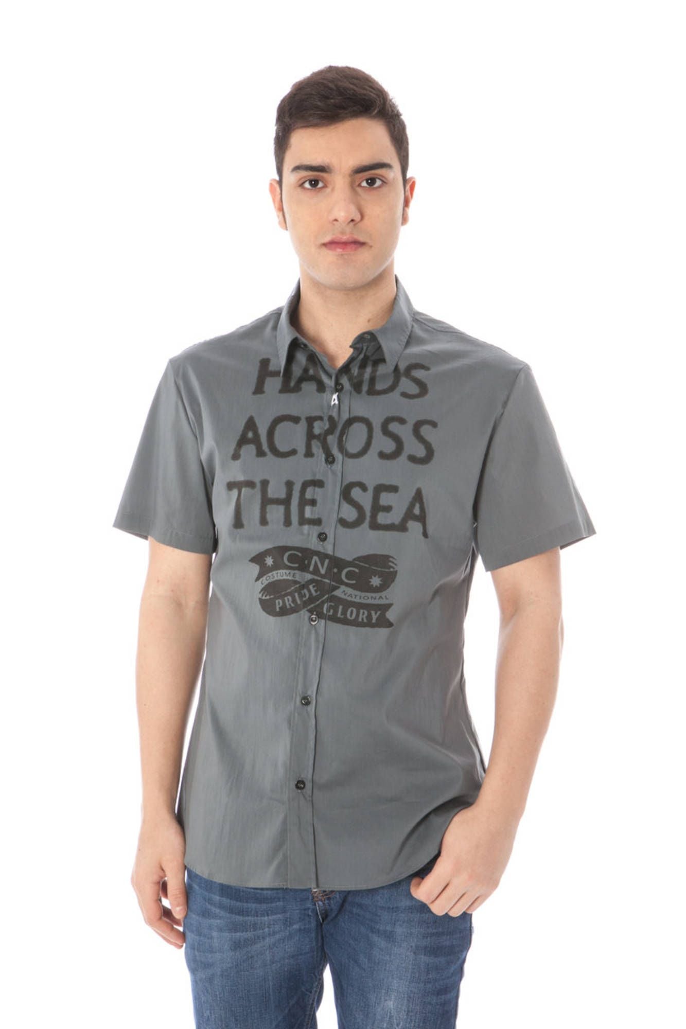 COSTUME NATIONAL CAMICIA MANICHE CORTE UOMO GRIGIO