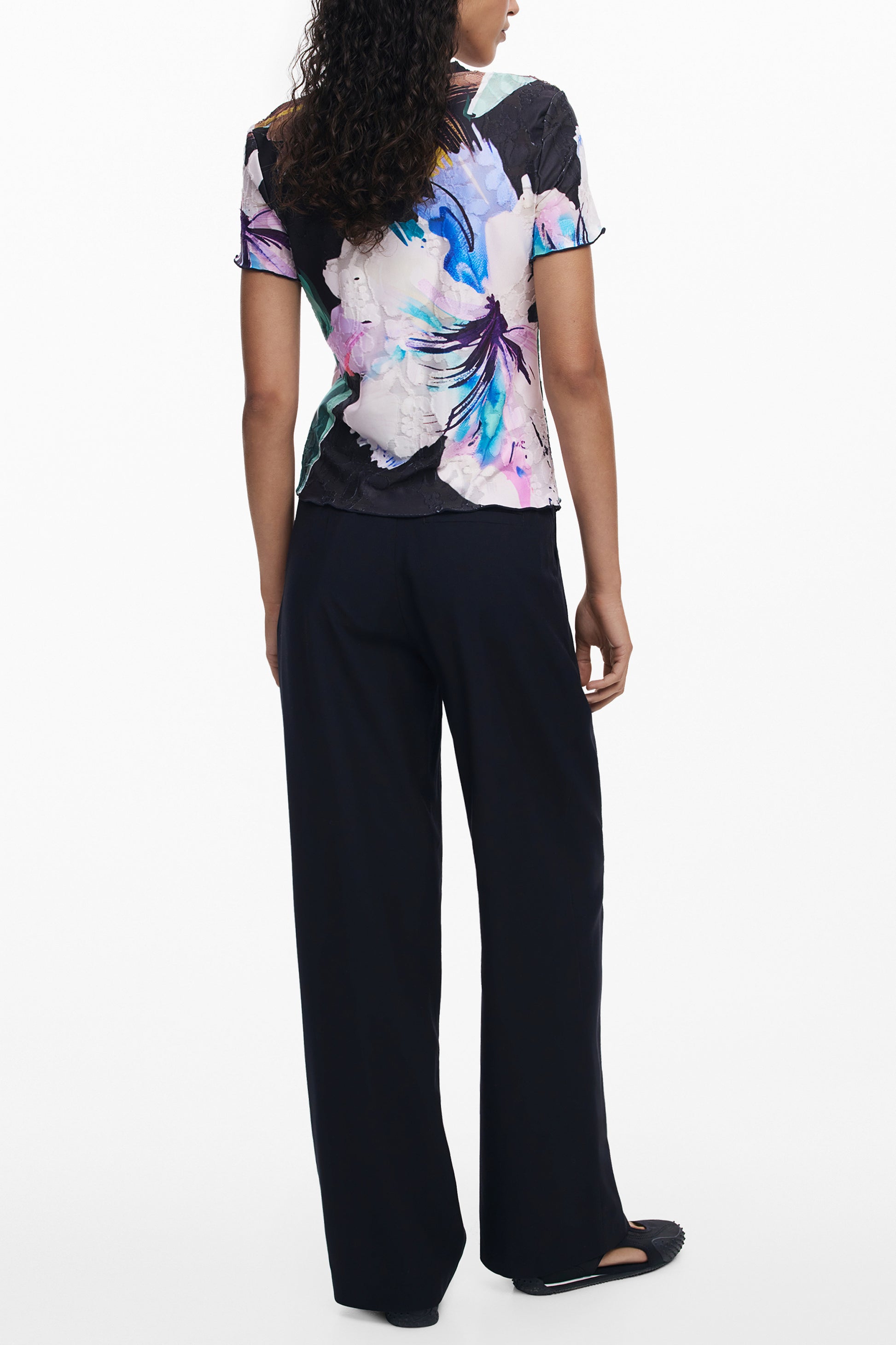 DESIGUAL T-SHIRT MANICHE CORTE DONNA NERO